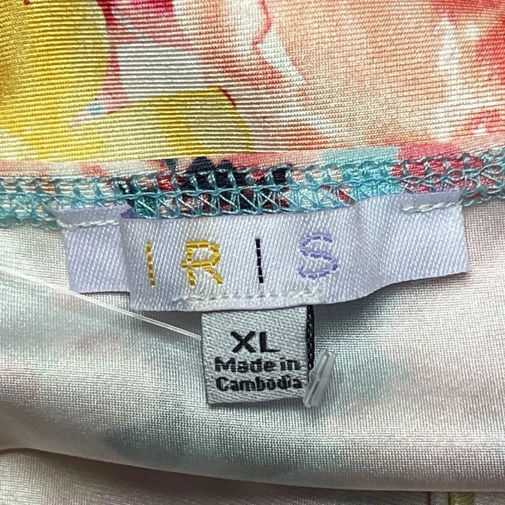 Iris Slip Dress XL Multicolor Floral Cowl Neck Knee Length Tropical Feminine New